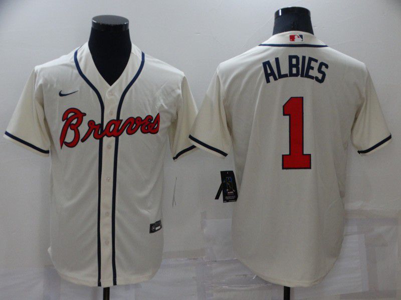 Men Atlanta Braves 1 Albies Cream Game Nike 2022 MLB Jersey